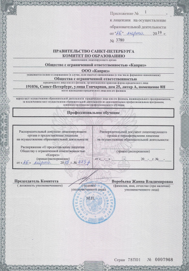 лицензия на обучение от правительства СПб